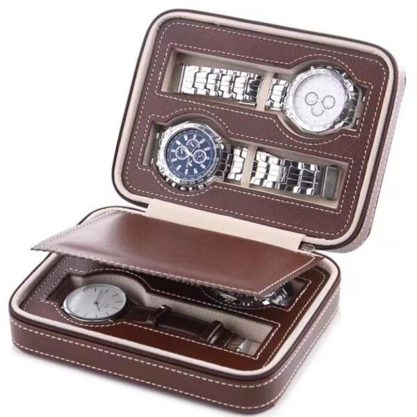 Professional fabric watch storage case with zippered compartments for jewelry brand packaging