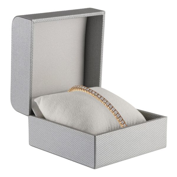 Custom Weave Texture Pillow Box Jewelry Packaging — OEM & Private Label Custom weave texture rigid pillow box for jewelry packaging, shown open with foam insert and branded interior