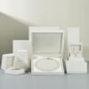 White velvet earring and ring jewelry box with custom foam insert and lid closure – luxury packaging for jewelry brands