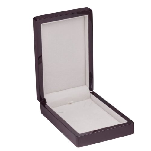 Premium piano wood necklace presentation box with custom velvet insert and embossed logo on lid