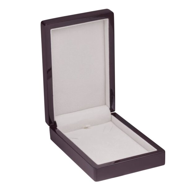 Premium piano wood necklace presentation box with custom velvet insert and embossed logo on lid
