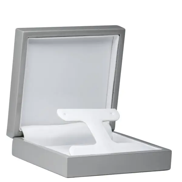 Luxury lacquered wooden T-bar earring box with custom branding, ideal for jewelry retail packaging and gifting