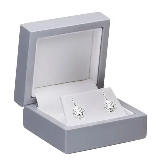 Luxury lacquered wooden earring box with custom logo and branding for jewelry retail packaging