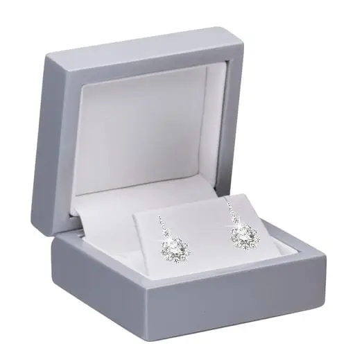 Luxury lacquered wooden earring box with custom logo and branding for jewelry retail packaging