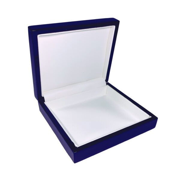 Luxury wooden lacquered jewelry box with flat padded interior and custom logo branding, Imperial Collection