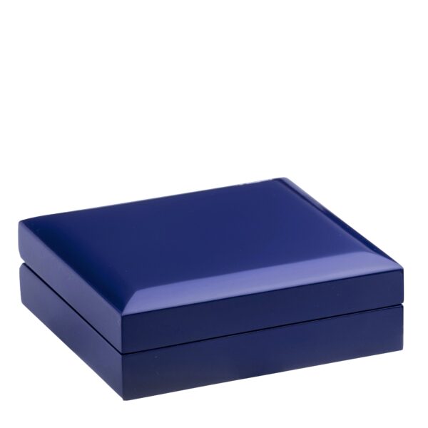 Luxury wooden lacquered jewelry box with flat padded interior and custom logo branding, Imperial Collection