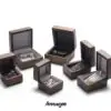 Custom wooden jewelry boxes with velvet lining and embossed logo branding for jewelry retailers
