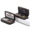 Custom wooden jewelry boxes with velvet lining and embossed logo branding for jewelry retailers