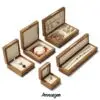 Custom wooden jewelry boxes with velvet lining and embossed logo branding for jewelry retailers