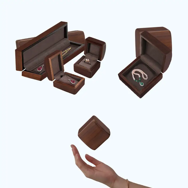 Custom solid wood necklace and pendant boxes with logo branding – luxury wholesale jewelry packaging