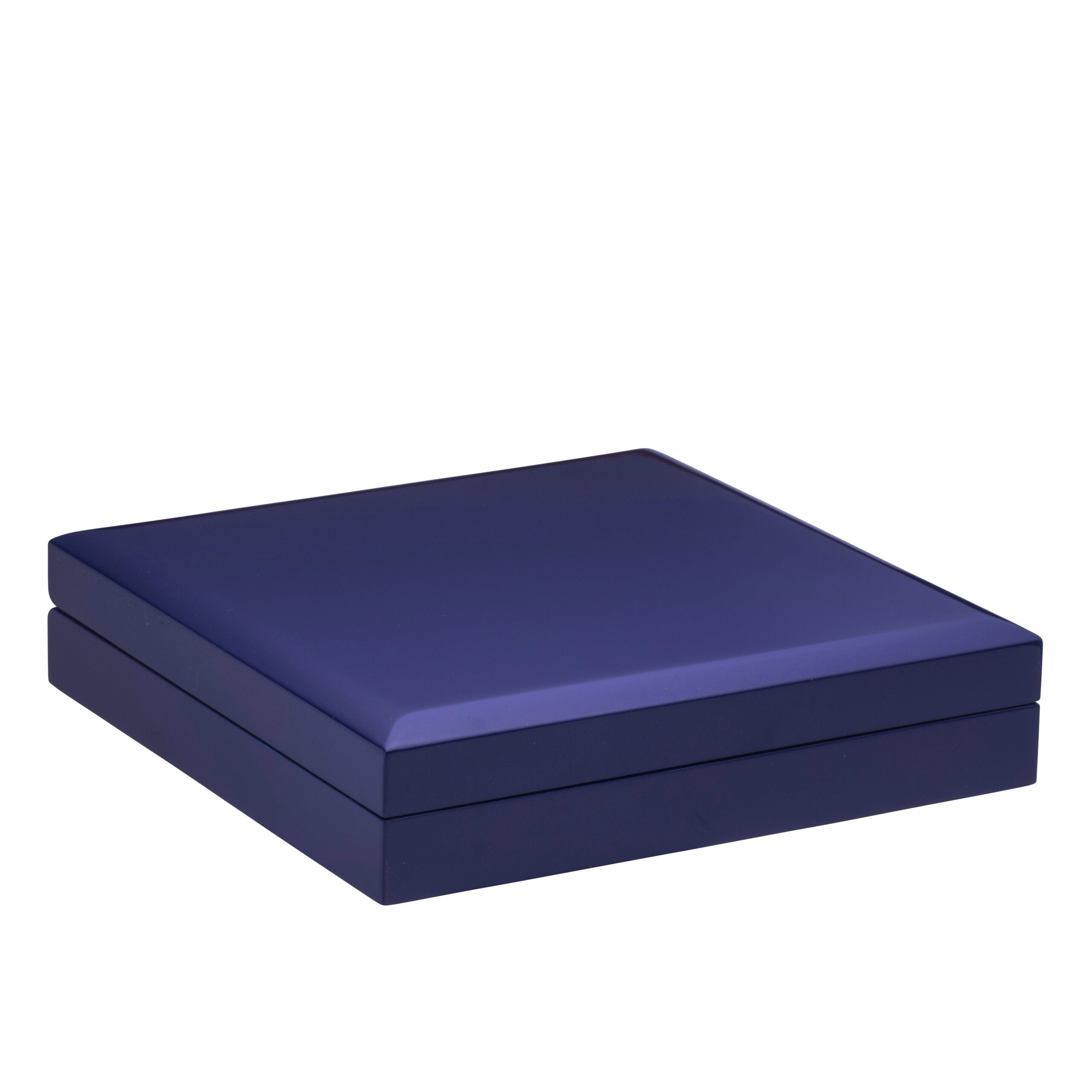 Luxury wooden lacquered necklace box with custom logo branding and padded interior insert