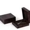 Custom wooden ring box with velvet insert, logo branding, and wholesale jewelry packaging