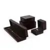 Premium custom wooden ring box with velvet insert and personalized logo branding for jewelry retail packaging.