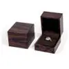 Premium custom wooden ring box with velvet insert and personalized logo branding for jewelry retail packaging.
