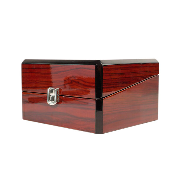 Custom wooden single-watch display box with embossed branding and magnetic closure for jewelry retail packaging