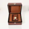 Custom wooden single-watch display box with embossed branding and magnetic closure for jewelry retail packaging