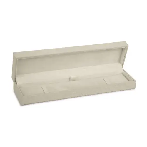 Woven linen bracelet box with soft textile exterior and customizable foam insert for jewelry retail packaging