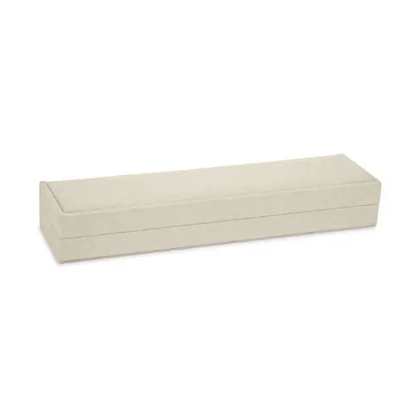 Woven linen bracelet box with soft textile exterior and customizable foam insert for jewelry retail packaging