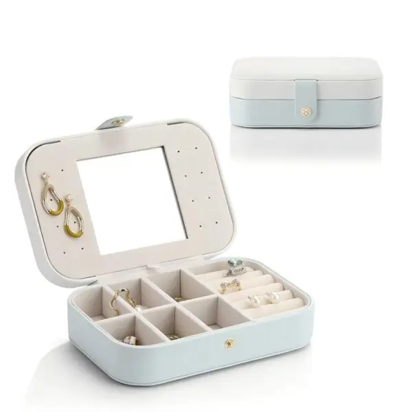 Woven multi-slot travel ring organizer jewelry case in custom brand colors with customizable interior dividers