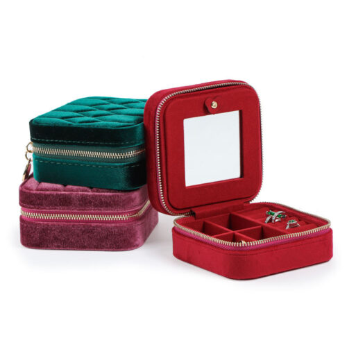 Premium custom zippered jewelry box with rigid structure, zip closure, and branded logo for jewelry brands and retailers.