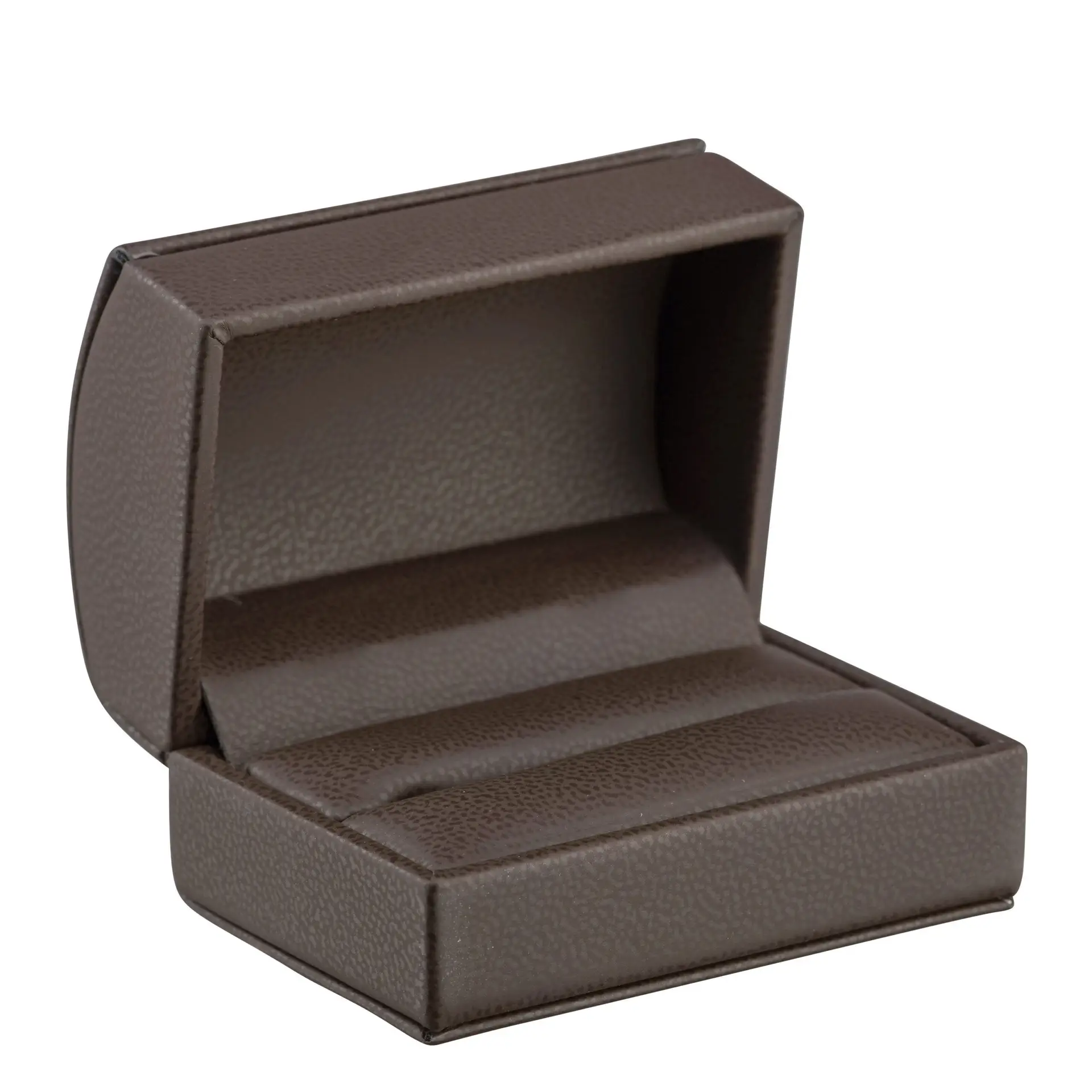Dome leatherette double ring box with ribbon bow closure, premium jewelry packaging with custom logo branding