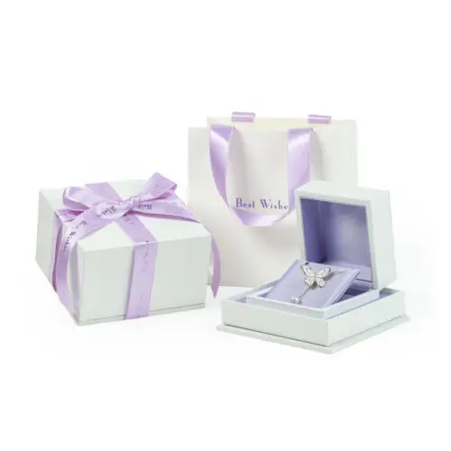 Luxury embossed paper jewelry gift boxes with custom branding and foam insert, wholesale packaging