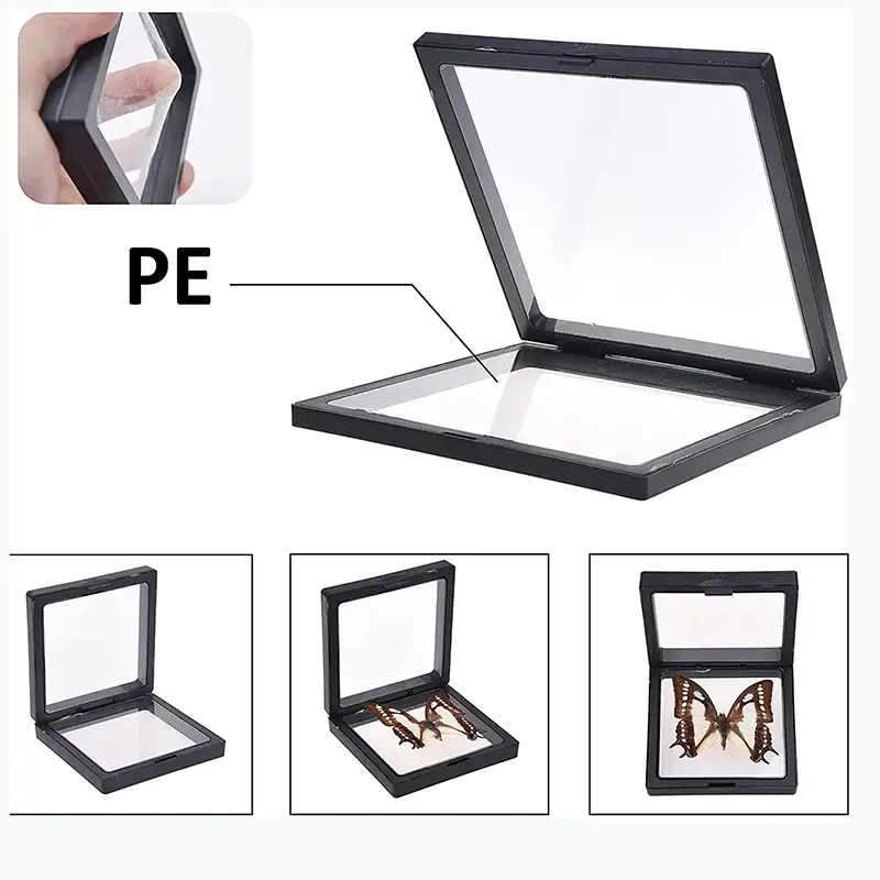 Custom floating jewelry display case with suspension insert design, closed view showing branded exterior packaging