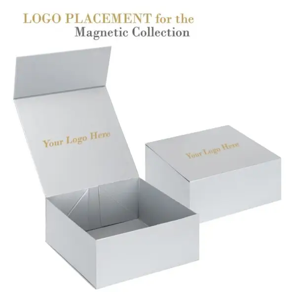 Foldable magnetic jewelry gift box with custom logo branding, luxury cardboard packaging for retail jewelry brands