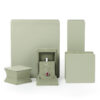 Custom leather ring jewelry boxes with waist-cinch closure, showing interior compartments and custom branding options