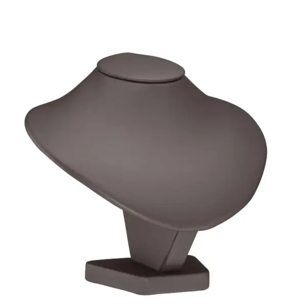Custom leatherette necklace display stand, medium narrow 4-inch profile in black, ideal for jewelry retail boutique and trade show presentations
