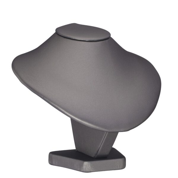 Custom leatherette necklace display stand, medium narrow 4-inch profile in black, ideal for jewelry retail boutique and trade show presentations