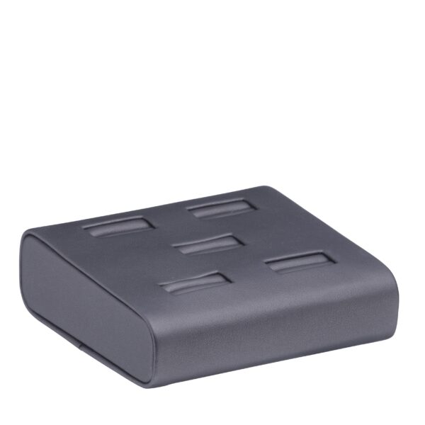 Leatherette 5-ring display tray with cushioned velvet inserts for retail jewelry presentation
