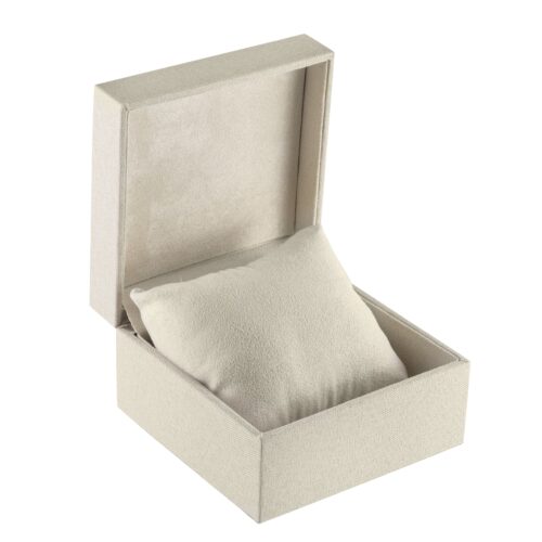 Linen weave pillow box with custom logo branding, premium jewelry display packaging for brands and retailers