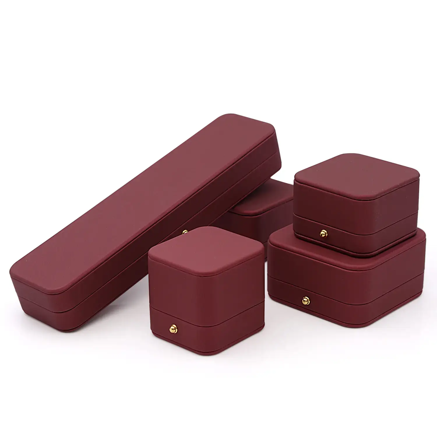 Luxury leather necklace and pendant jewelry boxes with custom embossing and velvet interior padding for premium packaging
