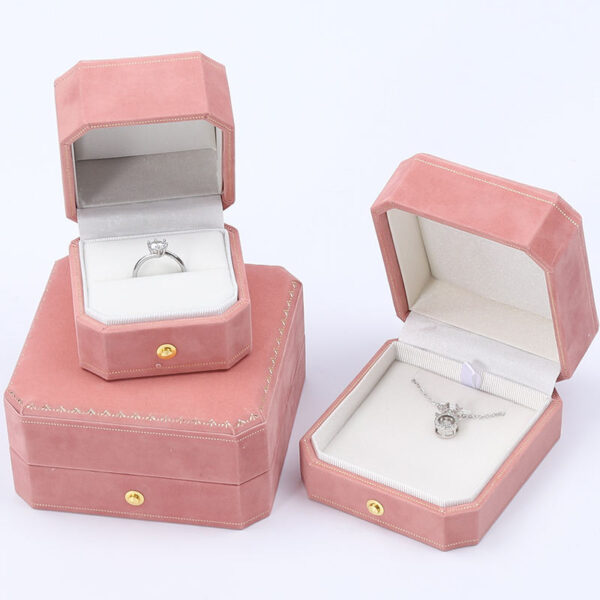 Octagon velvet jewelry boxes for necklaces and pendants with custom logo branding and soft interior lining