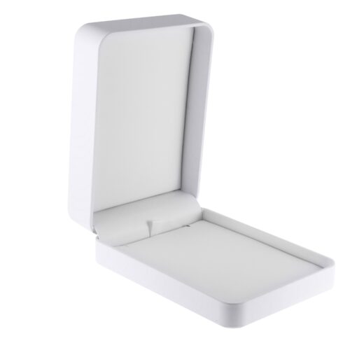 Soft leatherette pendant and necklace box with custom embossed logo, luxury jewelry packaging for brands