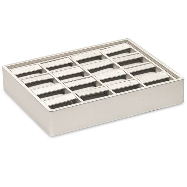 Stackable 16-earring velvet display tray with custom branding for jewelry retail and e-commerce packaging