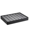 Large stackable leatherette ring display tray with 35 cushioned ring slots and custom branding area