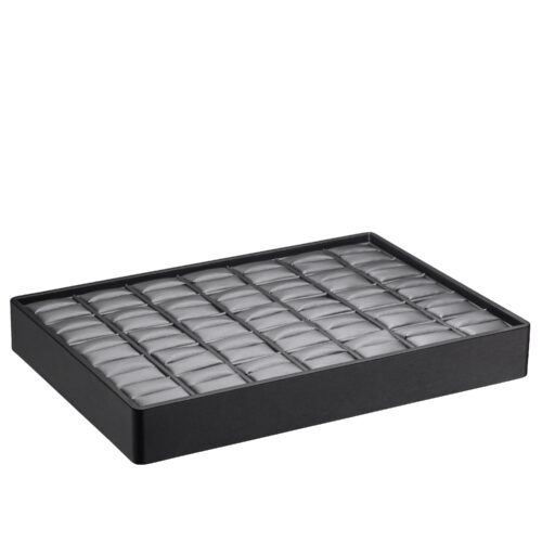 Large Leatherette Stackable Ring Display Tray – 35 Slots, Custom Branding Large stackable leatherette ring display tray with 35 cushioned ring slots and custom branding area