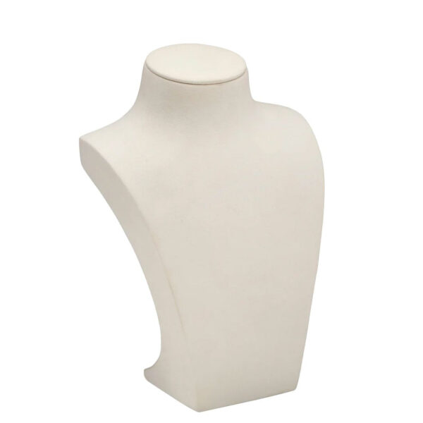 Large premium suede necklace display stand with custom height, color, and logo branding options for jewelry retail