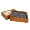 Custom wooden jewelry boxes with soft velvet interior and logo branding for wholesale