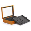 Custom wooden jewelry boxes with soft velvet interior and logo branding for wholesale